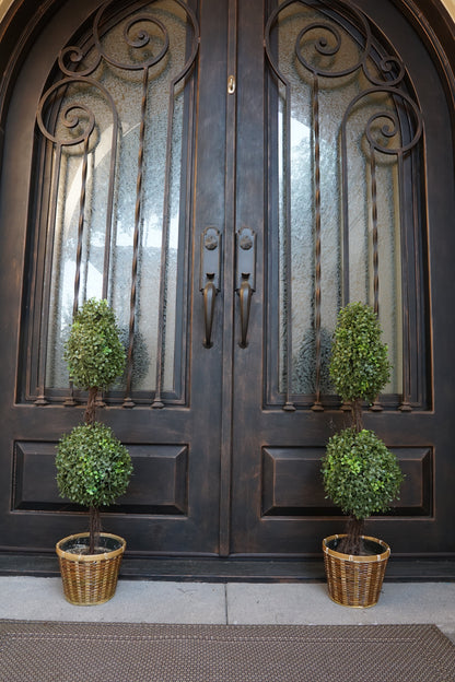 Artificial Boxwood Leave Double Ball Shaped Topiary Plant Tree in Basket,  ABNT001B-NTRL