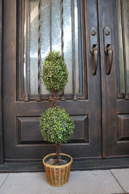 Artificial Boxwood Leave Double Ball Shaped Topiary Plant Tree in Basket,  ABNT001B-NTRL
