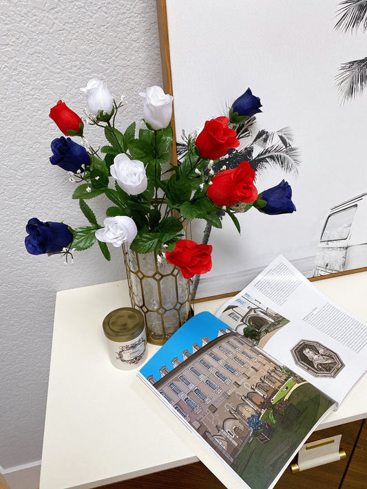 14 Stems Artificial Rosebuds Patriotic Bouquet