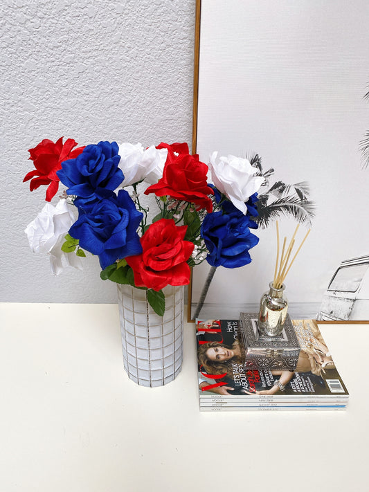12 Stems Artificial Flower Roses Patriotic