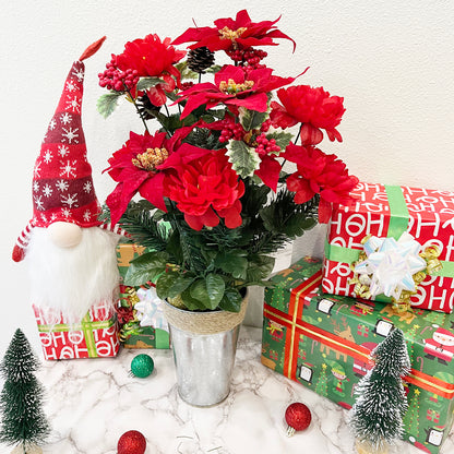 18 Stems Artificial Poinsettia Bouquet Velvet Peony