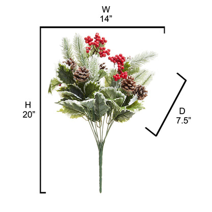 10 Stem Artificial Holly Leaves Berries Christmas Bush