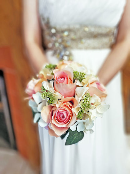 9 Stems Faux hydrangea Rosa Flower Bouquet Fake Flowers