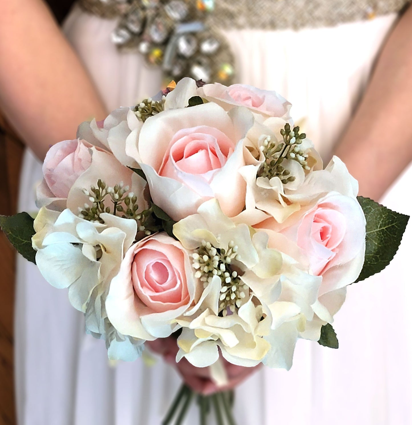 9 Stems Faux hydrangea Rosa Flower Bouquet Fake Flowers