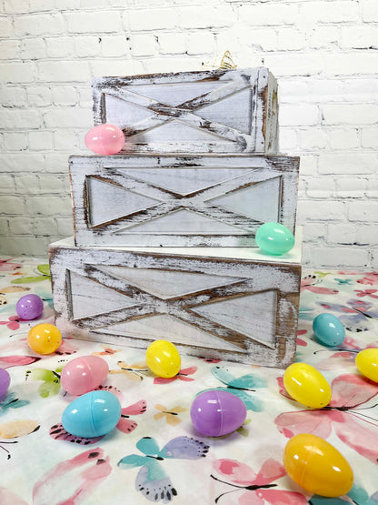 ABN5E172-WHT Rustic Nesting Wooden Crates Decorative Box, Barn Door