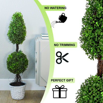 3’ Artificial Boxwood Leave Double Ball Shaped Topiary Tree, GTR4634-NATURAL