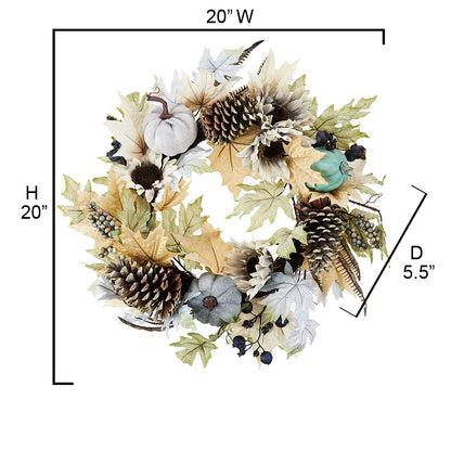 24 Inch Artificial Pumpkin Sunflower Fall    Wall Door Farmhouse Décor