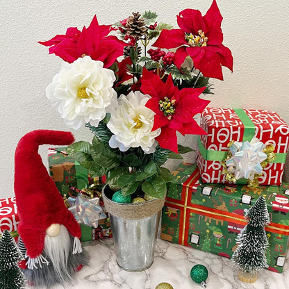 18 Stems Artificial Poinsettia Bouquet Velvet Peony