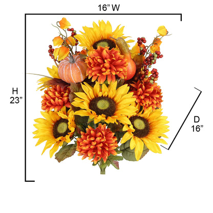 18 Stems Artificial Mums Sunflowers Zinna Silk Flowers Bush Plants
