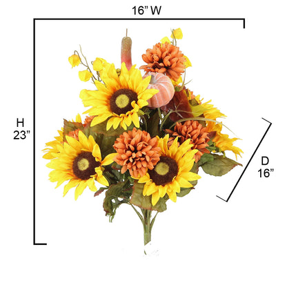 18 Stems Artificial Mums Sunflowers Zinna Silk Flowers Bush Plants