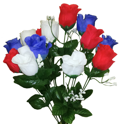 14 Stems Artificial Rosebuds Patriotic Bouquet