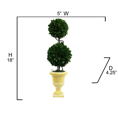 18"H Faux Preserved Artificial Boxwood Topiary Plant Tabletop with Double Ball