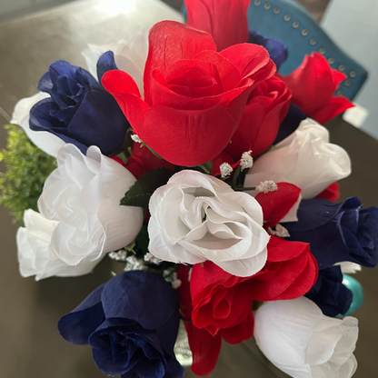 14 Stems Artificial Rosebuds Patriotic Bouquet
