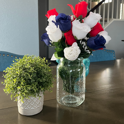14 Stems Artificial Rosebuds Patriotic Bouquet