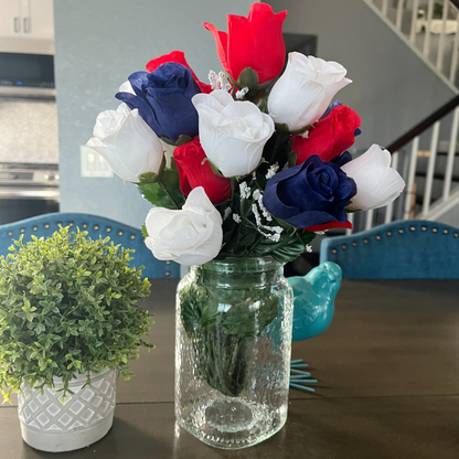14 Stems Artificial Rosebuds Patriotic Bouquet