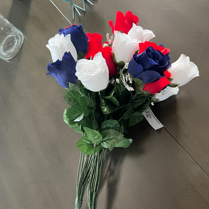 14 Stems Artificial Rosebuds Patriotic Bouquet