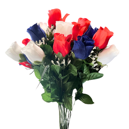 14 Stems Artificial Rosebuds Patriotic Bouquet