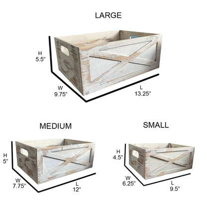 ABN5E172-WHT Rustic Nesting Wooden Crates Decorative Box, Barn Door
