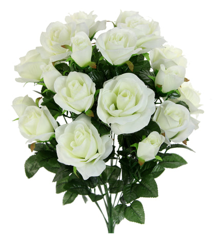 GPB6433-CREAM 18 Stems Artificial Rose Buds Mixed Flower BushRose & Rose cm