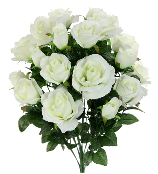 GPB6433-CREAM 18 Stems Artificial Rose Buds Mixed Flower BushRose & Rose cm