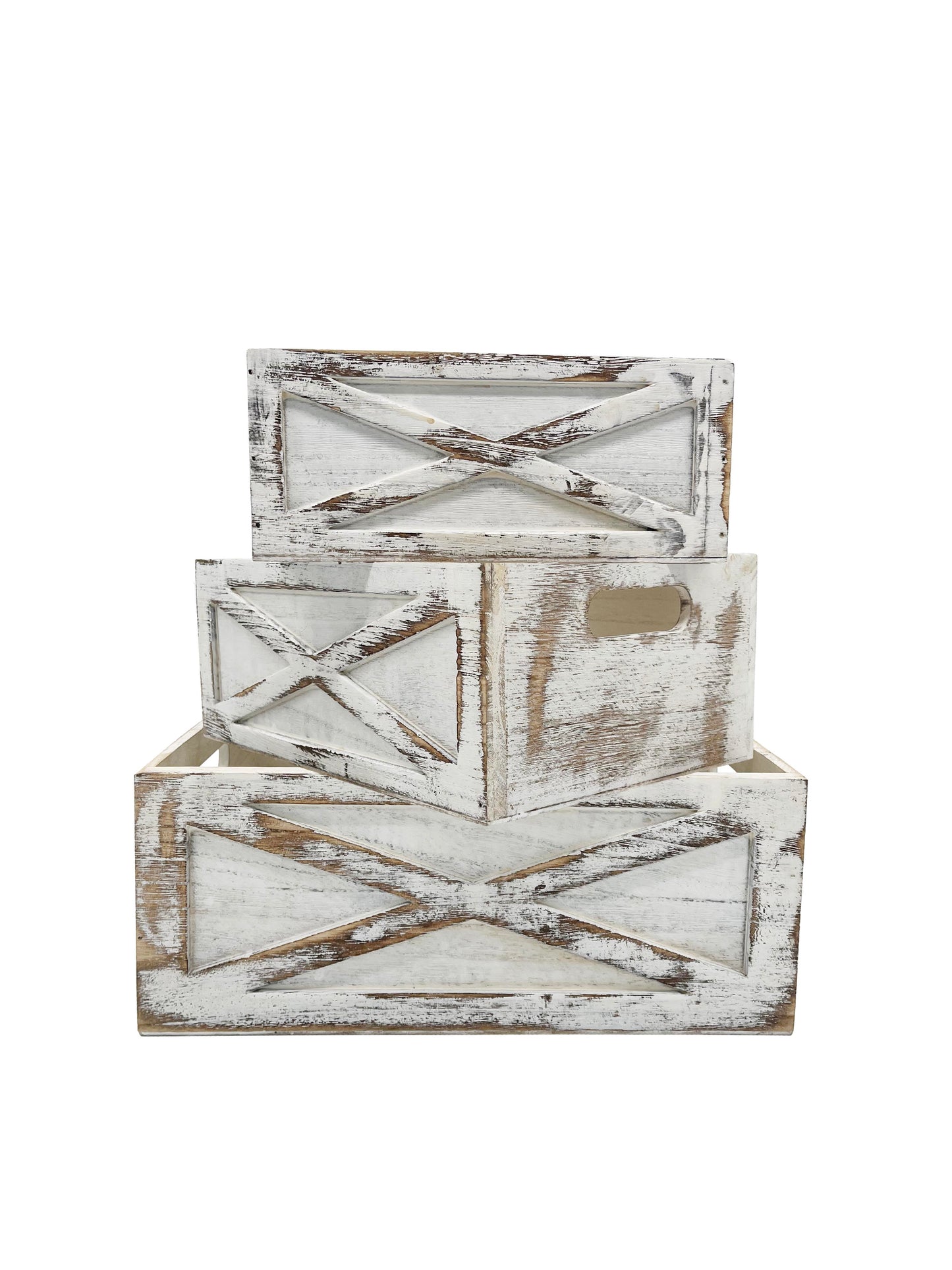 ABN5E172-WHT Rustic Nesting Wooden Crates Decorative Box, Barn Door