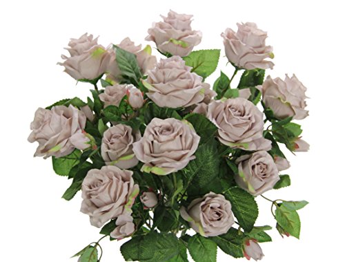 GPB7338-CREAM 5 Stems Faux 15 Head Rose Bud Flower Bush Cream