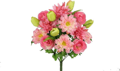 GPB6342-CORAL MIX 18 Stems Artificial Tulip Dahlia and Ranunculus Greenery Mixed Bush