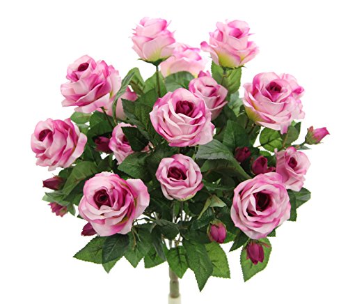 GPB7338-CREAM 5 Stems Faux 15 Head Rose Bud Flower Bush Cream