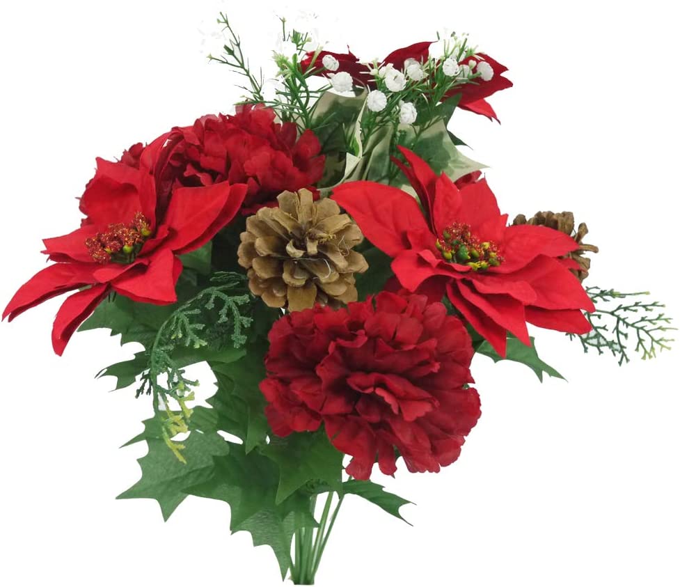 14 Stems Artificial Poinsettia Bouquet Fake Christmas Flowers