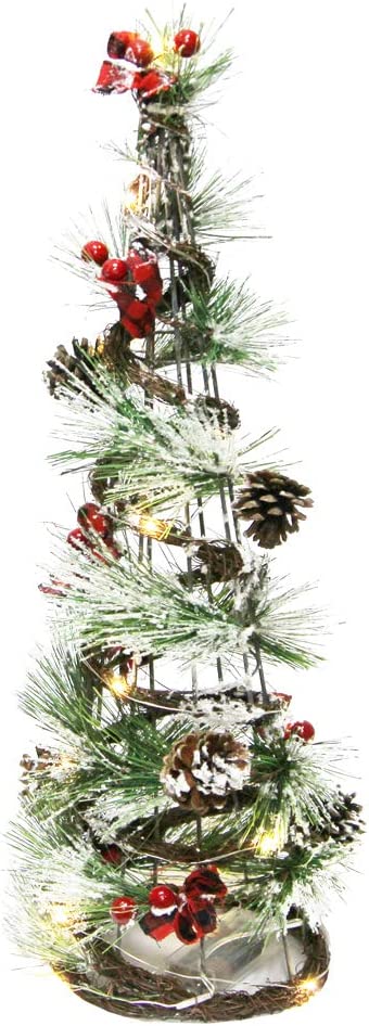 23"H Christmas Wire Cone Tree with Lights Battery Powered Decorative