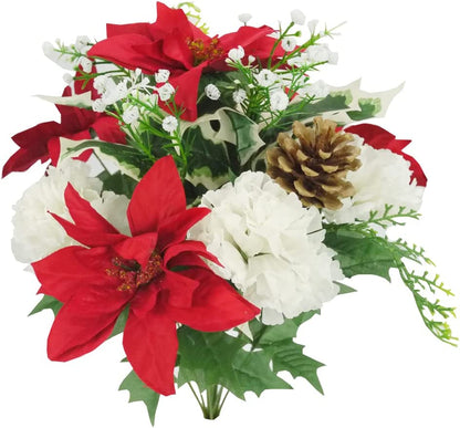 12 Stems Artificial Poinsettia Bouquet Fake Christmas Flowers