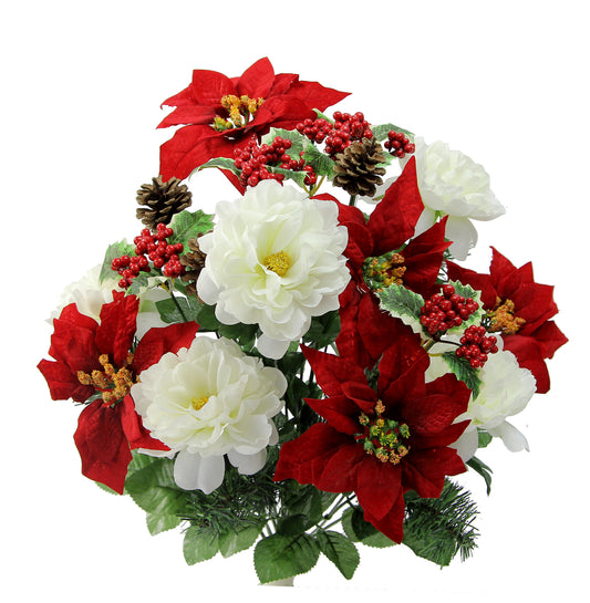 18 Stems Artificial Poinsettia Bouquet Velvet Peony