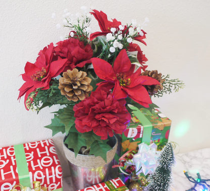 14 Stems Artificial Poinsettia Bouquet Fake Christmas Flowers