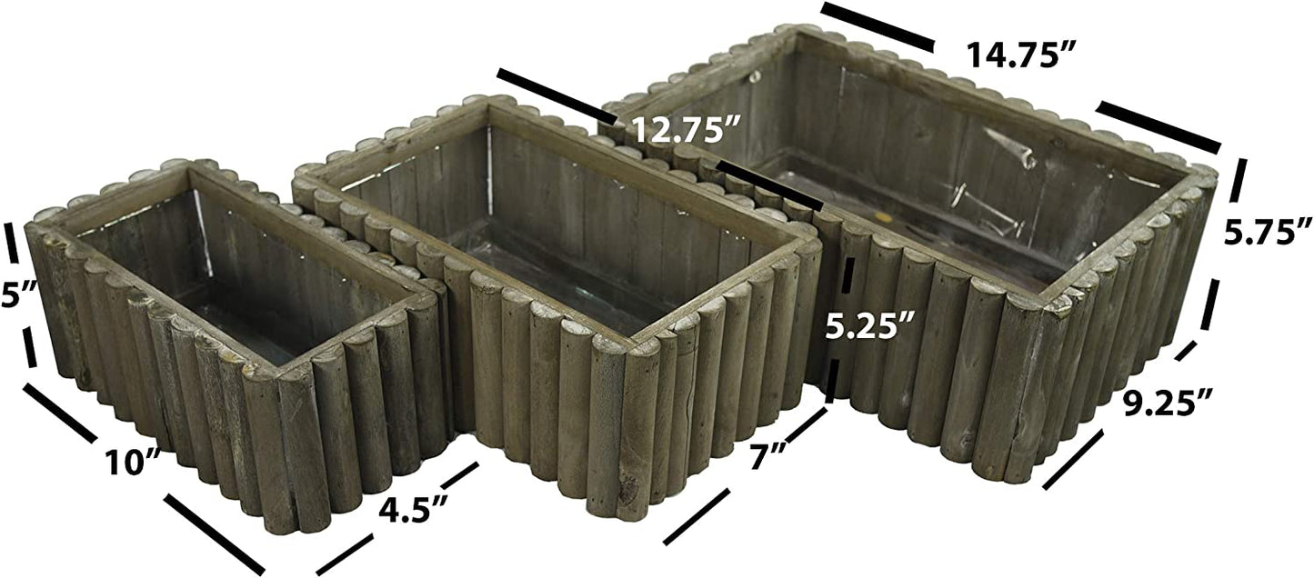 Set of 3 Rectangle Decorative Wooden Planter Wood Indoor Garden for Plants