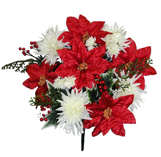 14 Stems Artificial Christmas Velvet Carnation Poinsettia Bouquet