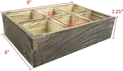 6 Compartment Succulent Wooden Planter Pot Organizer Storage
