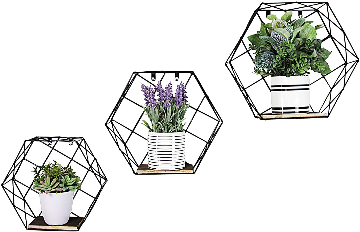 3pcs Hanging Shelves Accent Wall Shelf Hexagon shelves