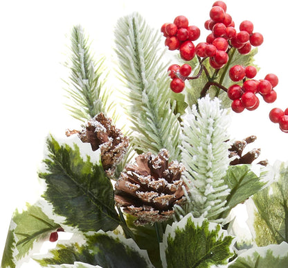 10 Stem Artificial Holly Leaves Berries Christmas Bush