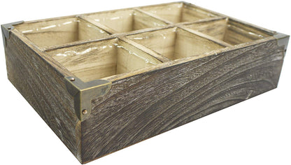 6 Compartment Succulent Wooden Planter Pot Organizer Storage