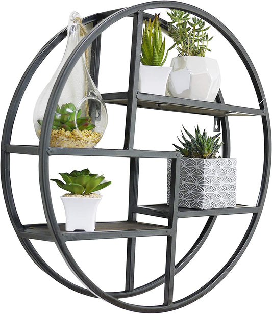 23" Mounted Iron Circle Hanging Storage Shelving Floating Shelf 3 Tier