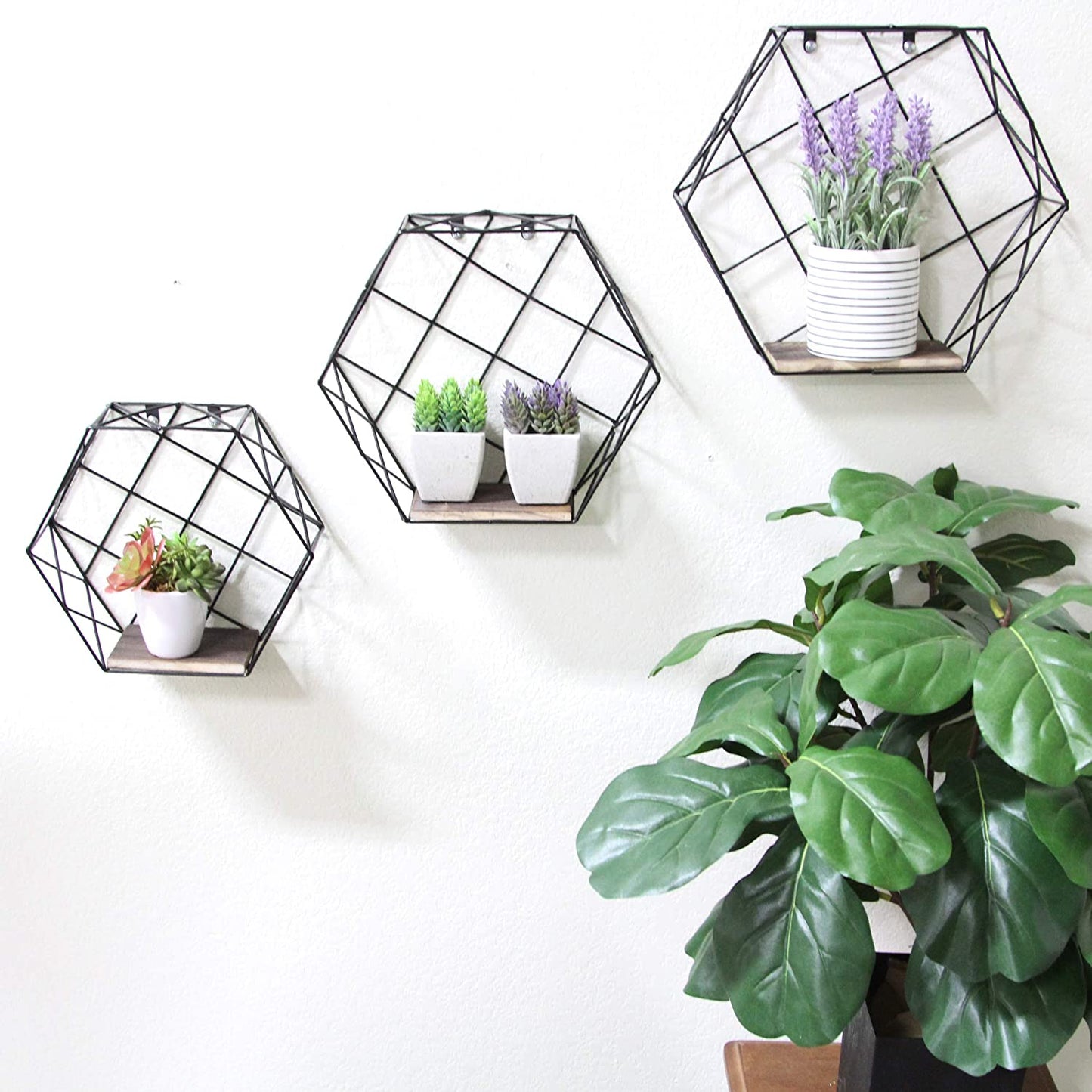 3pcs Hanging Shelves Accent Wall Shelf Hexagon shelves