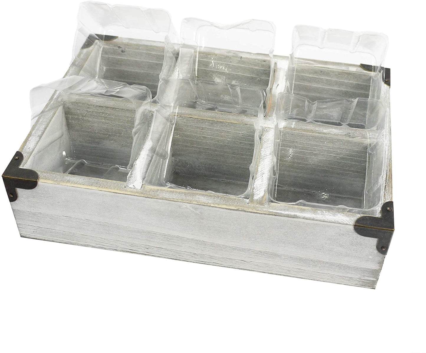 6 Compartment Succulent Wooden Planter Pot Organizer Storage