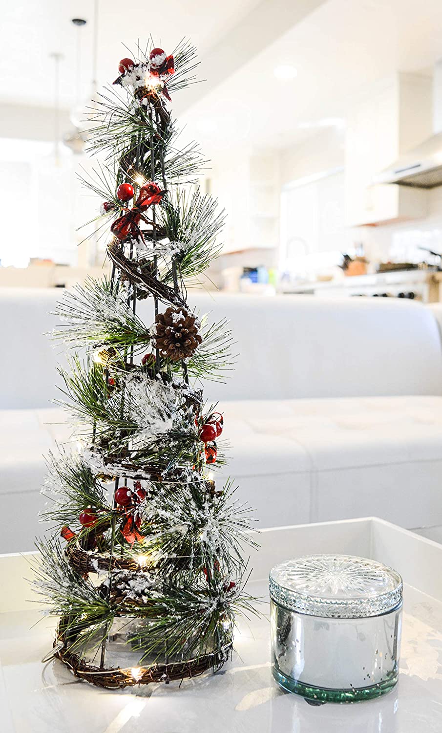 23"H Christmas Wire Cone Tree with Lights Battery Powered Decorative