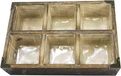 6 Compartment Succulent Wooden Planter Pot Organizer Storage