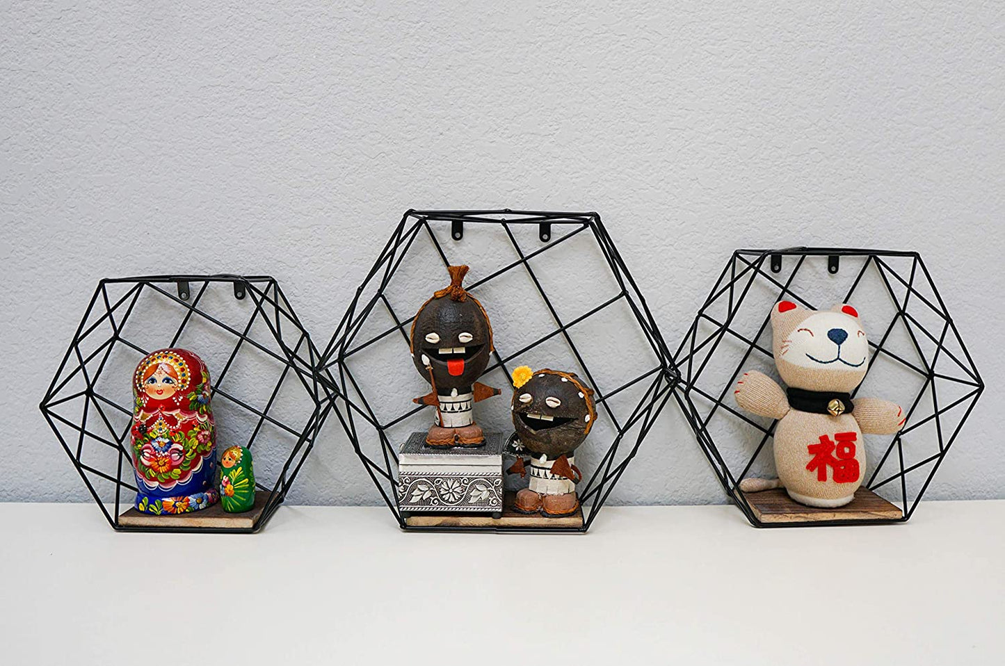 3pcs Hanging Shelves Accent Wall Shelf Hexagon shelves