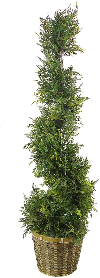 3' Artificial Cypress Leave Spiral Tree in Basket, ABNT003B-NTRL