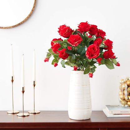GPB7338-CREAM 5 Stems Faux 15 Head Rose Bud Flower Bush Cream