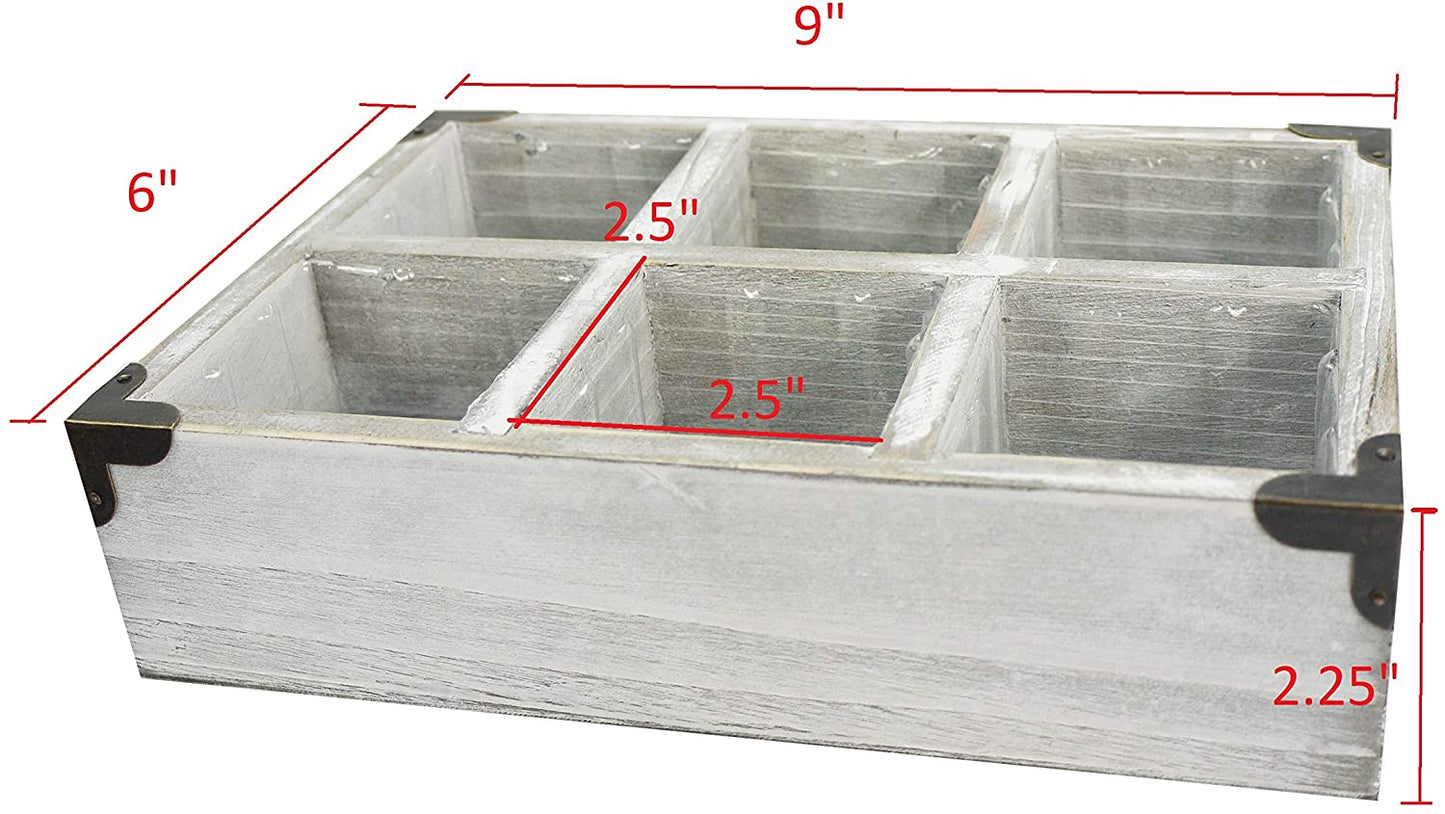 6 Compartment Succulent Wooden Planter Pot Organizer Storage