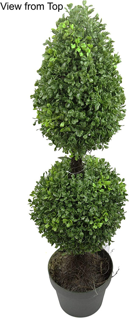 3’ Artificial Boxwood Leave Double Ball Shaped Topiary Tree, GTR4634-NATURAL