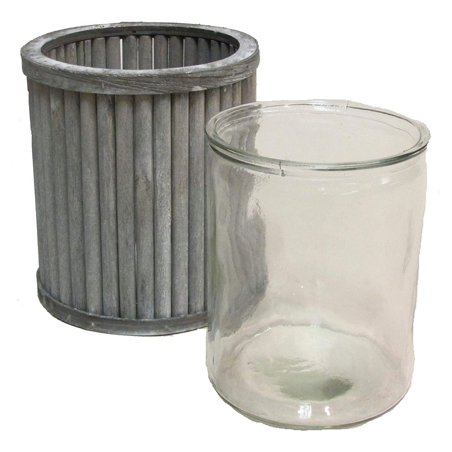 ABN5E047-GREY Ringling Washed Tall Round Wood with Glass 2 Piece Table Vase Set